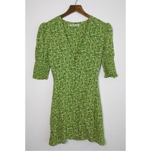Reformation Alison Green Floral Mini Dress